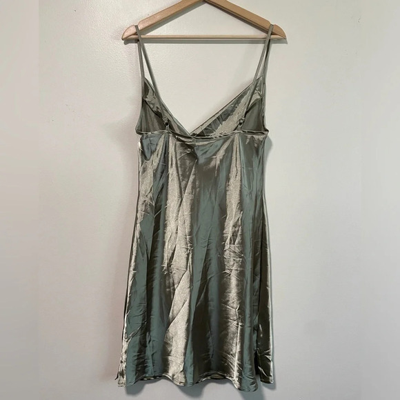 Olive Green Cowl Neck Satin Cami Slip Dress - L - Picture 5 of 7
